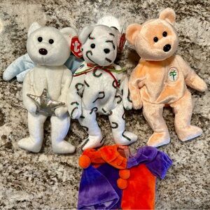 TY Beanie Babies Plush Toy Set - Star, Cand-E, Dearest (not tagged), and outfit